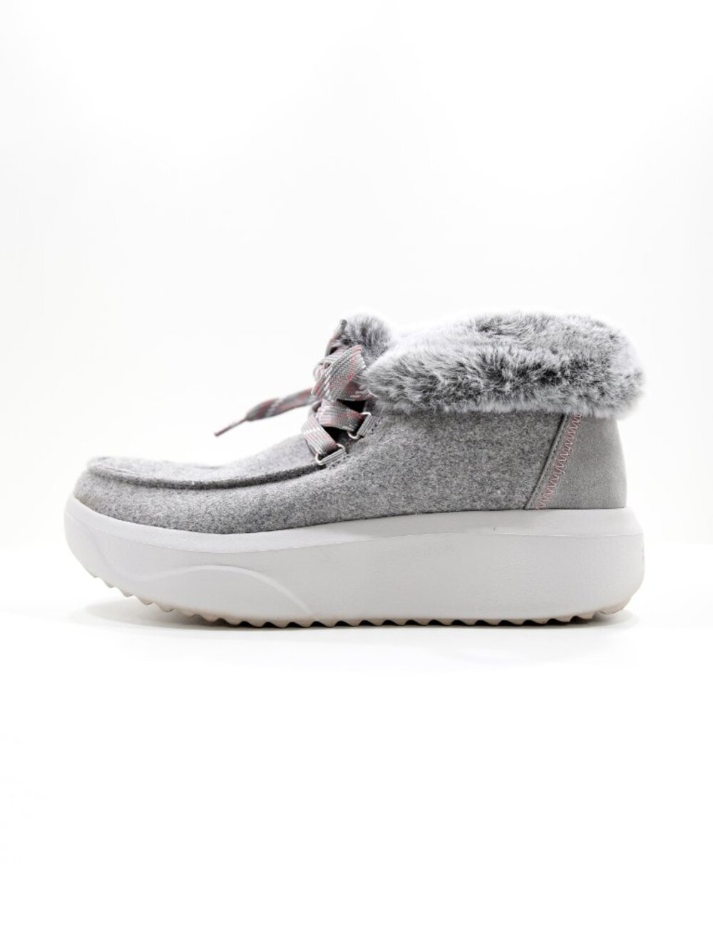Skechers BOBS Skipper Wave Gray Suede Faux-Fur Lined Platform Booties - 7.5